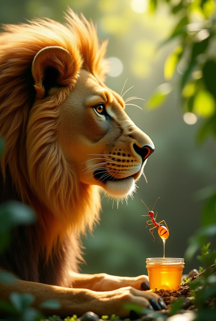 Ant eating honey on a lion