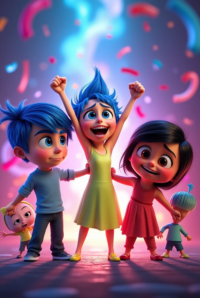 Inside Out 2 characters with their arm stretched out making a fist