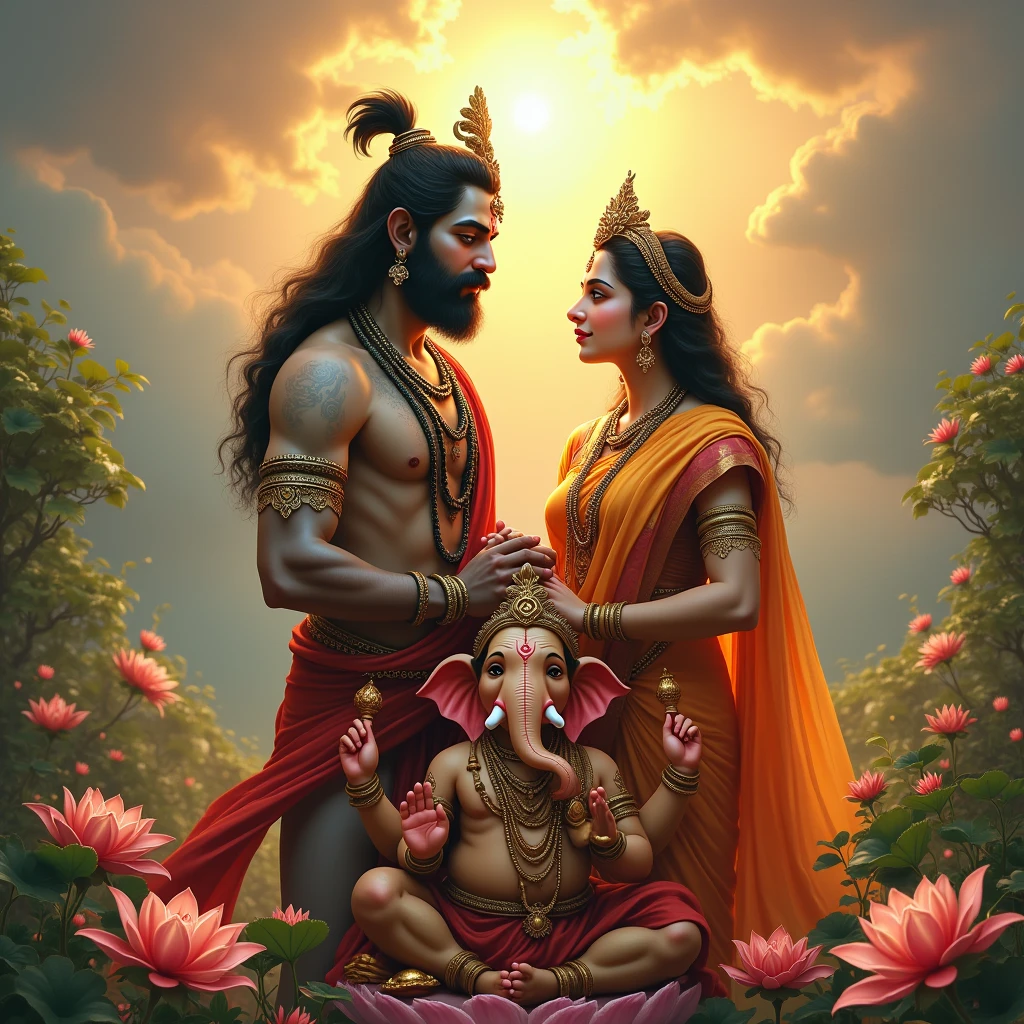 God Mahadev with mata parvati and god ganesh