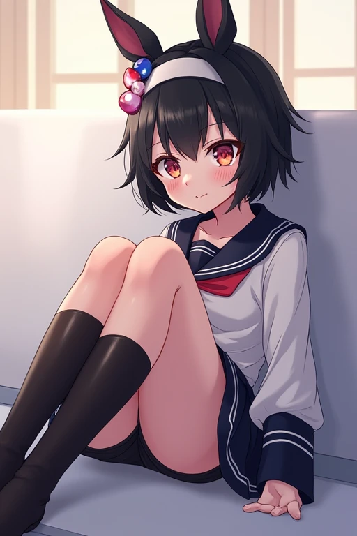 One person, Black Hair, Headpiece, Highest quality, Dutch Angle, Feet out of frame, anime, anime風, Animal Ears,