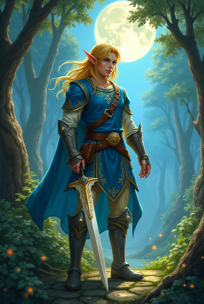 blonde elf with blue eyes resembling Link and Serpico