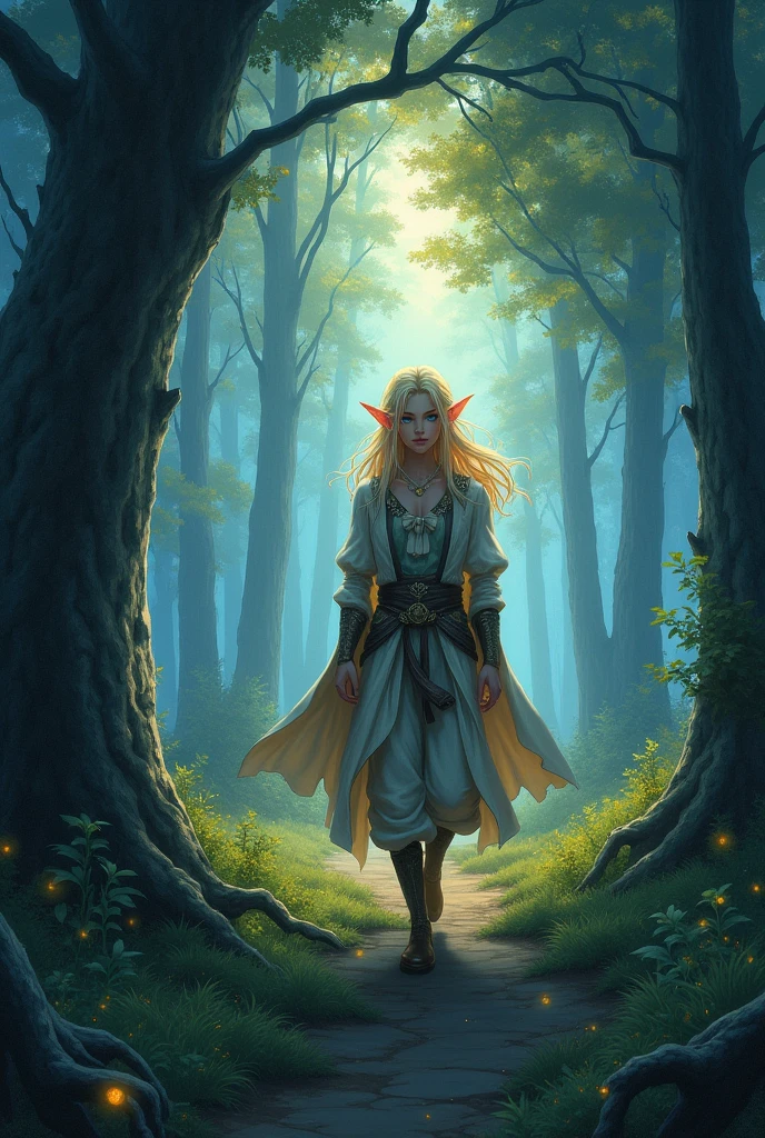 blonde elf with blue eyes resembling Serpico from Berserk