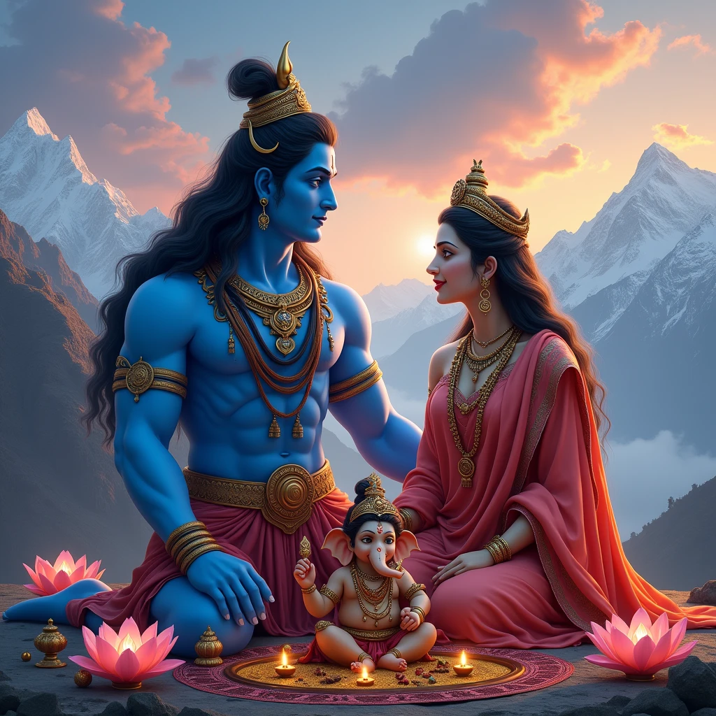God Mahadev with mata parvati and god ganesh
