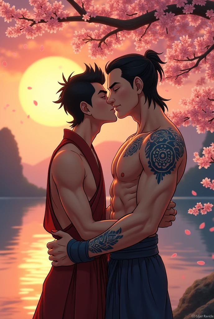 avatar sokka the legend of aang without clothes kissing a young japanese man