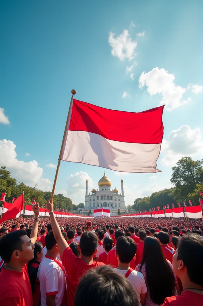 Celebrate the Independence Day of the Republic of Indonesia! 🇮🇩 Join the masses waving the red and white flag with pride, honoring the spirit of our nation's struggle. Feel the energy of unity and the passion for freedom that drives us forward.