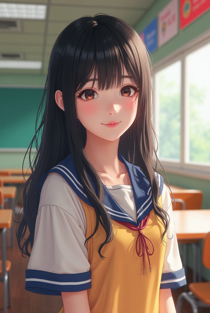 (masterpiece,Highest quality:1.4),(8k,RAW Photos,Photorealistic:1.2),Ultra-high resolution, ,(Glowing Skin:1.4),Detailed skin,Detailed face,Detailed eyes,(Beautiful and shining eyes:1.2),Symmetrical eyes,Detailed ears,One person,Natural Makeup,Fat high school girls,(((Japanese Idols))),(Japanese Face),Detailed Background,Vivid background,Beautiful and shiny hair,18-year-old,((Average teenage breasts)),,(Detailed Summer school uniforms for senior high school girls Japan),,((Sharp Face)),Natural light,,(Very detailed ,Trend design for 2024,online shopping,LUMINE® Market,),Trendy hairstyles,black_hair,long_hair,Upper Body,Instagram Style,(Detailed classroom of a girls' high school,,Location was great.),
