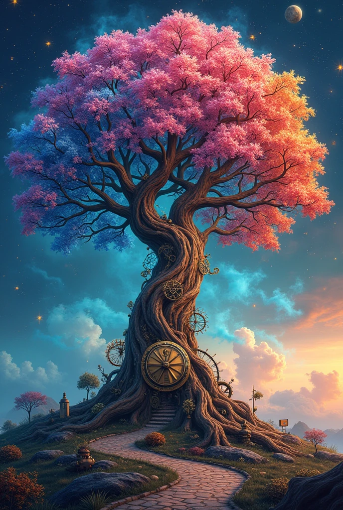 dream tree of life, colorful smoke, crazy details, steampunk details, intricate details, hyperdetailed,