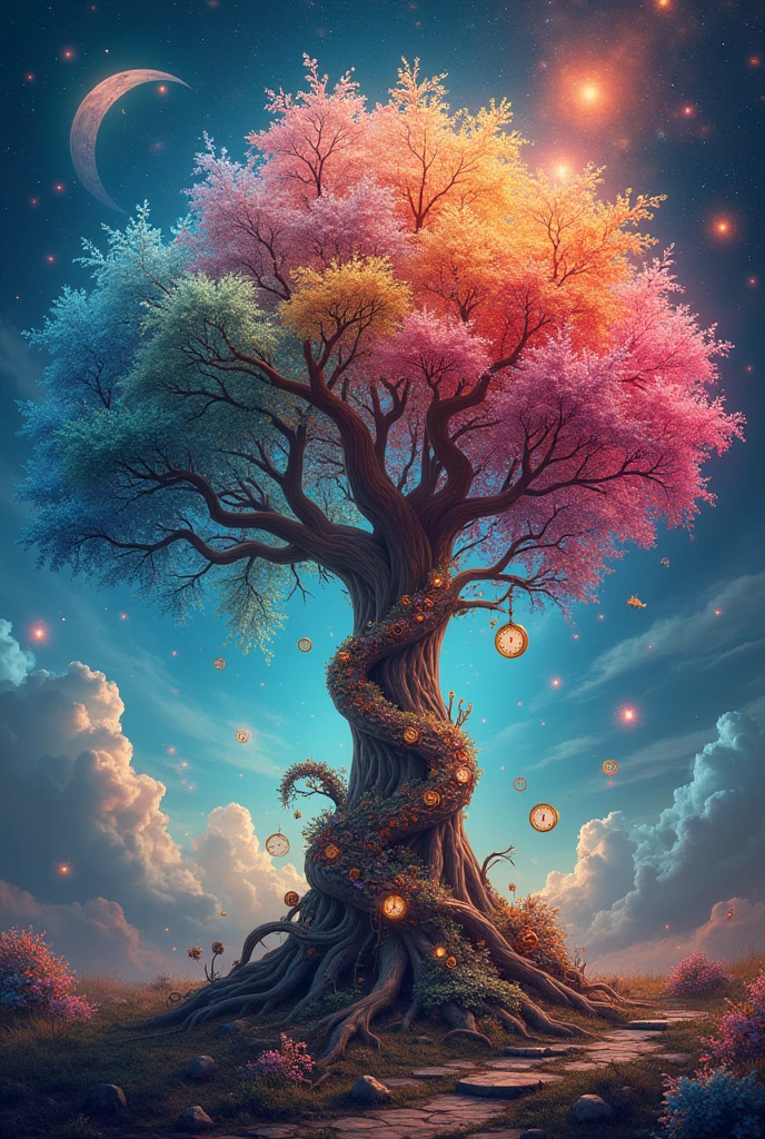 dream tree of life, colorful smoke, crazy details, steampunk details, intricate details, hyperdetailed,