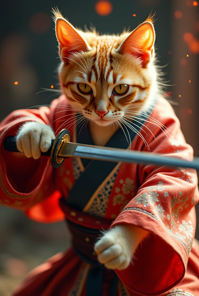 high quality、peace of mind、High precision、Real Stick、delicate、Detailed、Warm touch、Attractive colors、cat、Random species、Random fur color、delicateな毛並み、A rich expression、Rich Expressions、Playing a kabuki actor、Sword fighting、A thrilling duel scene