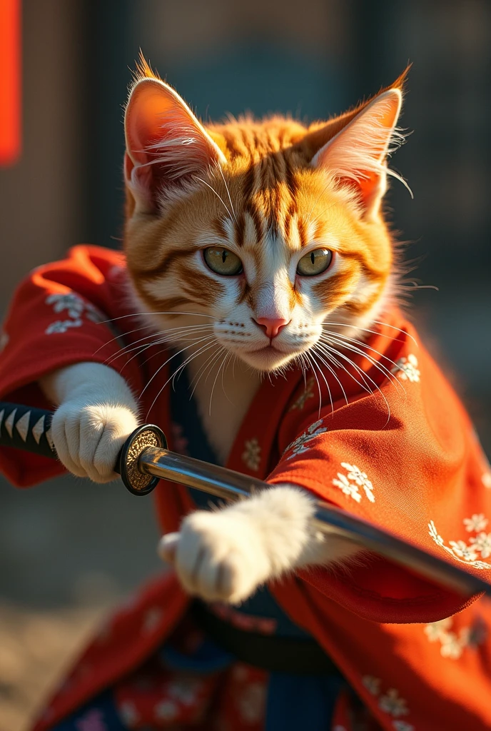 high quality、peace of mind、High precision、Real Stick、delicate、Detailed、Warm touch、Attractive colors、cat、Random species、Random fur color、delicateな毛並み、A rich expression、Rich Expressions、Playing a kabuki actor、Sword fighting、A thrilling duel scene