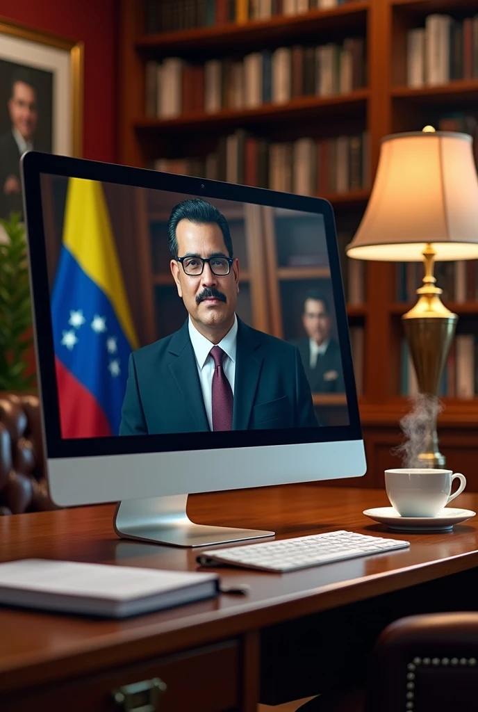 Computer with Nicolas Maduro on the screen