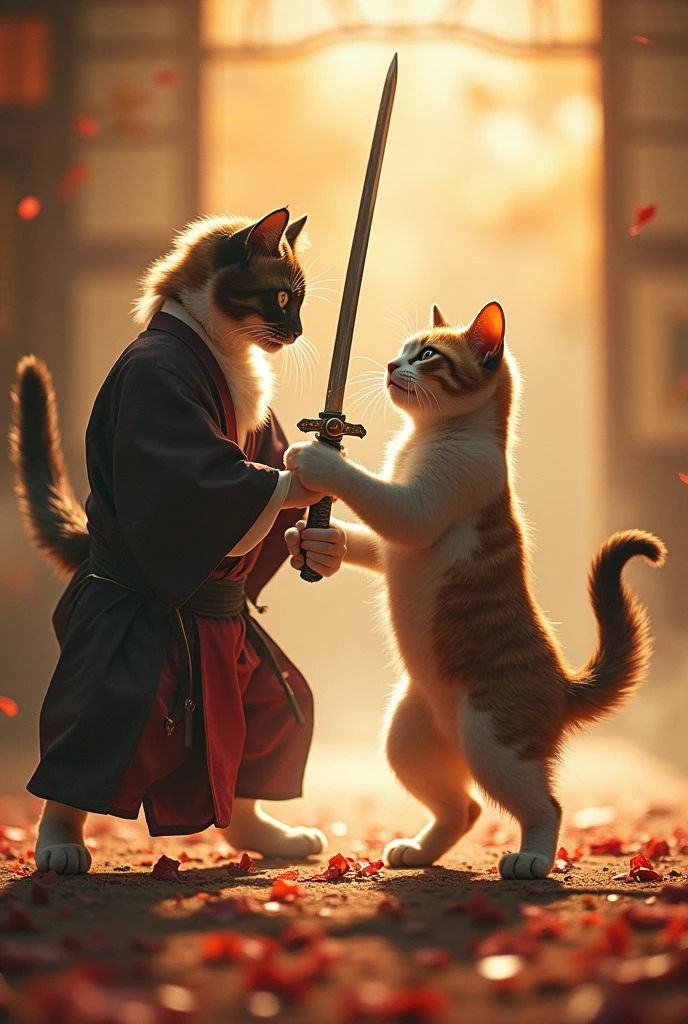 high quality、peace of mind、High precision、Real Stick、delicate、Detailed、Warm touch、Attractive colors、Depict the whole body、cat、Random species、Random fur color、delicateな毛並み、A rich expression、Rich Expressions、Playing a kabuki actor、Sword fighting、A thrilling duel scene