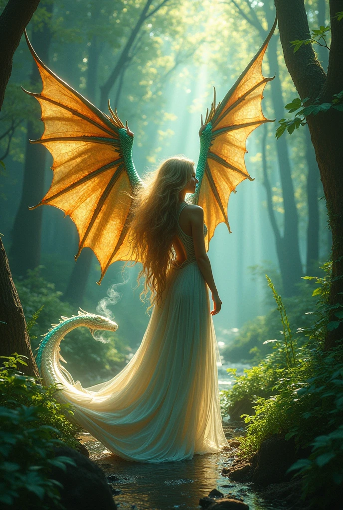 Beautiful woman turning into a dragon