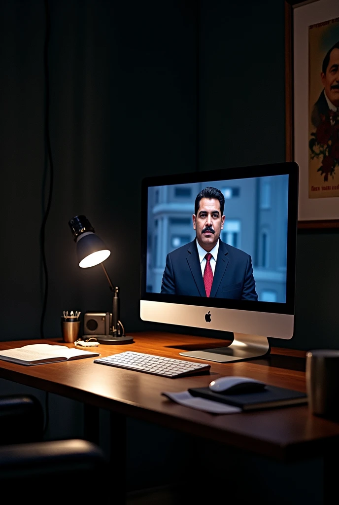 Computer with Nicolas Maduro on the screen