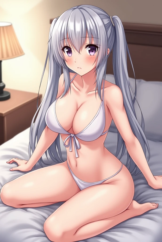 masturbation behavior anime Big Breasts bed Spread your legs naked tits Pussy beautiful girl Silver Hair Fairy Slanted Eyes cute