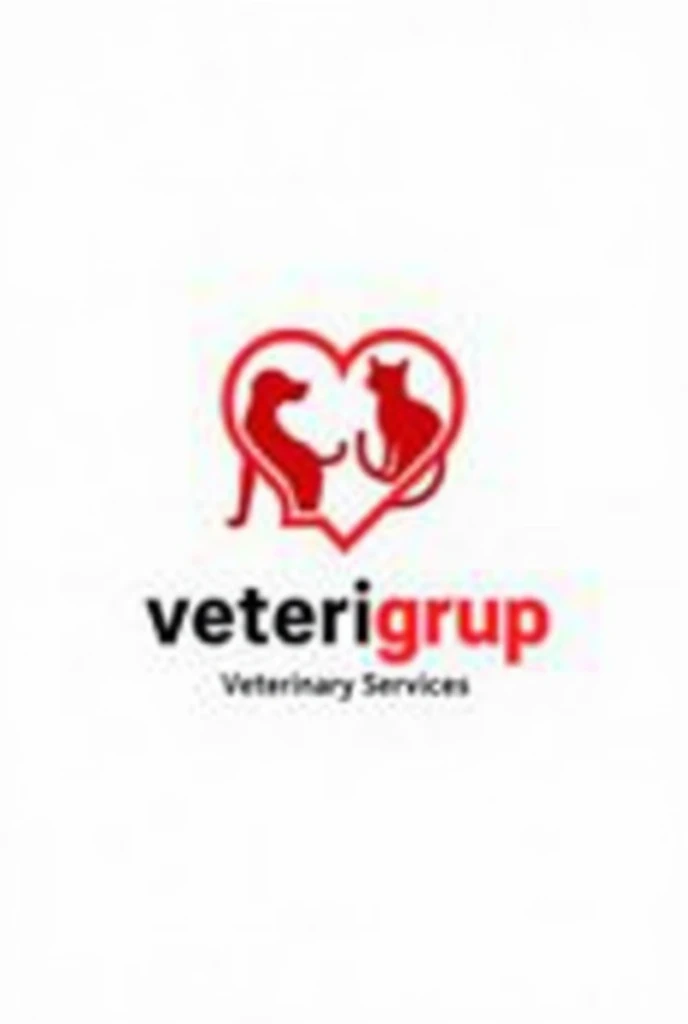 Make a Spanish logo design that uses a dog and a cat, merged with a stethoscope that forms a heart, that includes the name in large bold "veterigrup" and down "Veterinary services"
La empresa es de Veterinary services