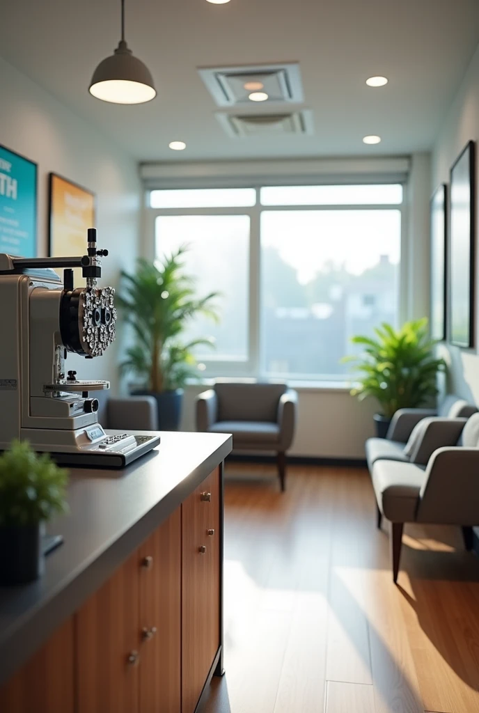 generate an image of an optometrist's office with a lensometer, keratometer