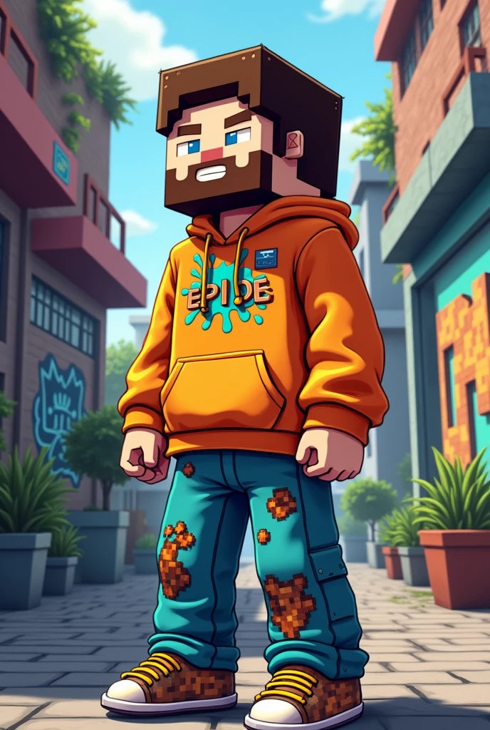 genera un steve de minecraft con ropa de calle asi