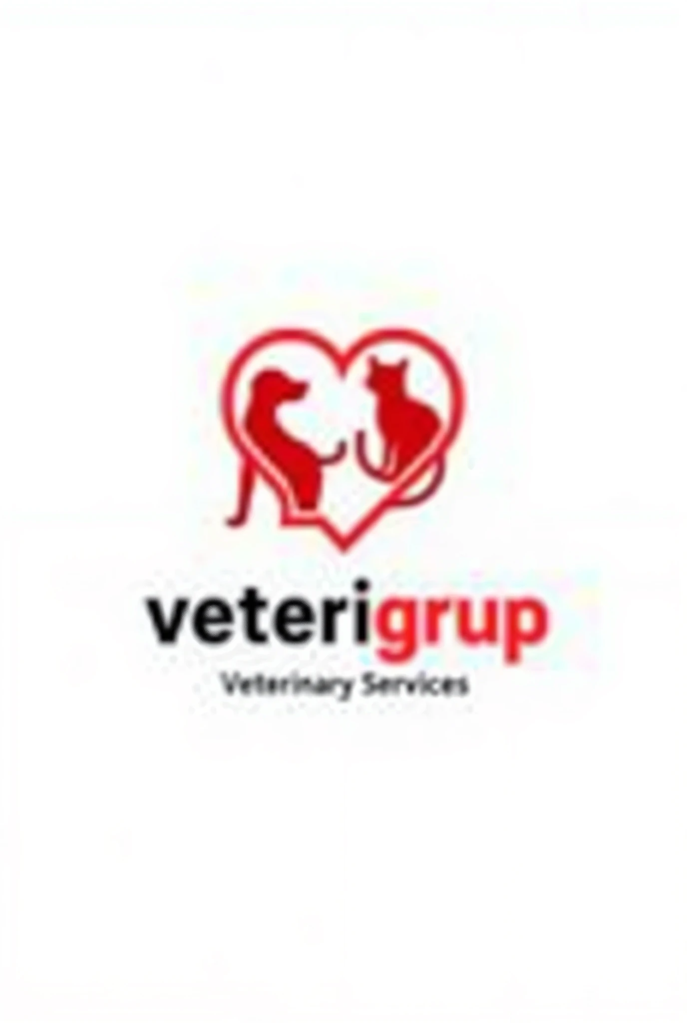 Make a Spanish logo design that uses a dog and a cat, merged with a stethoscope that forms a heart, that includes the name in large bold "veterigrup" and down "Veterinary services"
La empresa es de Veterinary services