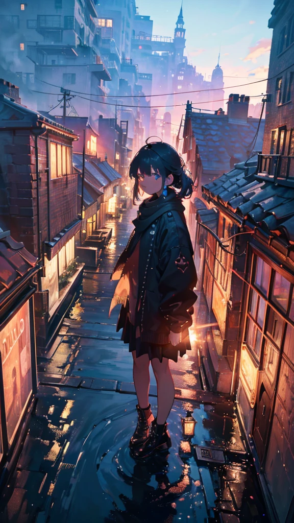 (Highest quality:1.2), Absurd, unity 8K wallpapper, (Very detailed:1.3), Highest Resolution, fall_~ side, One girl, face, eye, alone, city, river, road, rooftop, Surrealism, cinematic lighting, (masterpiece:1.3), 8K, UHD, high details, best quality, highres