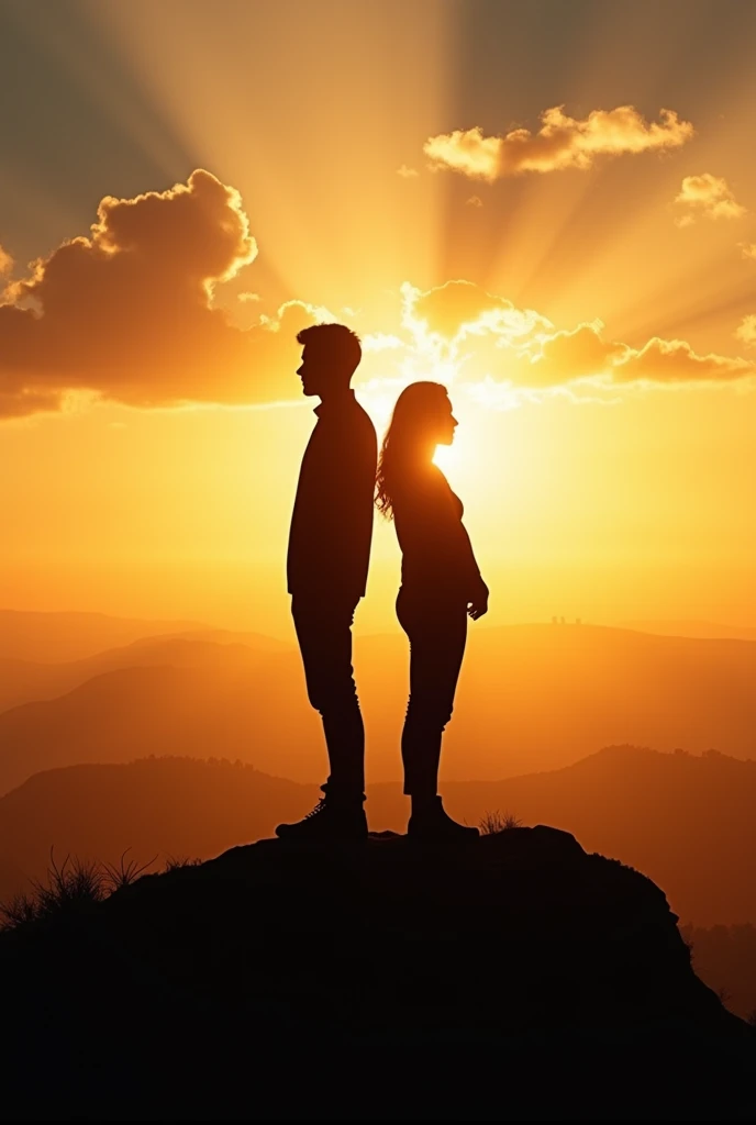 Silhouette of a man and woman in an image inspired by motivation, focusing, work, entrepreneurship and success