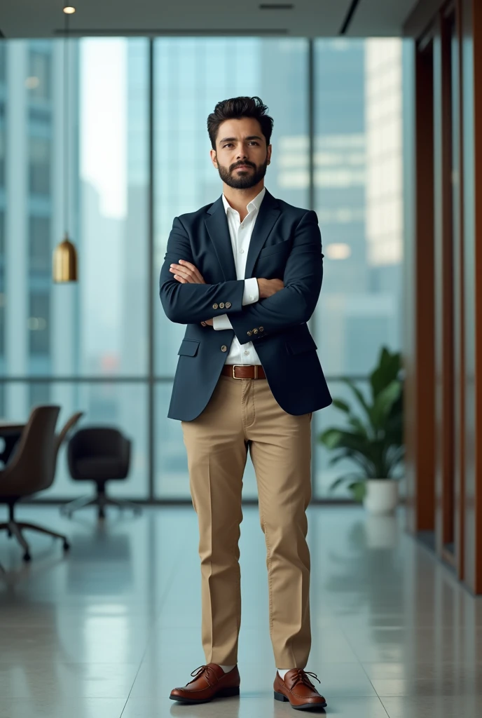 Look Itaú insurance consultant personalité
Social shirt: white.
pants: Chino Beige.
shoe: Brown Moccasins.
Accessories: brown belt.
variant: Add the Navy Blazer for an important meeting.