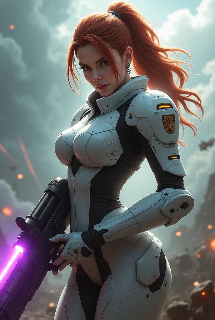 Losing portrait of woman in wetsuit with big gun, smooth digital concept art, an oppai cyberpunk, glossy wet skin!!, biomechanical oppai, Painted in high resolution, wet shiny skin, 8k high quality detailed art, [ 4 k digital art ]!!, Very detailed ArtGerm, rendered in sfm, fanart best artstation(Very cute woman gets futuristic cyberpunk hotel bodysuit completely torn sexy、Perfect body-wide coverage))。Afro Curly Black Medium Length Hair、a picture、​masterpiece、top-quality、Dark gray background、((1 Girl Glenn eyes and gorgeous orange hair、Beautiful perfect face、juicy lips、de pele branca))。Sexy ass soft breasts and white skin、Bimbo lips、Beautiful Caucasian woman in T pose。long legged((perfect chest:1.4))、((Very soft breasts))、hyperdetailed face、A detailed eye。Inside the city at night。(((she is soaking wet)))、Her clothes are torn、Damaged、Skin exposed、White substance and water running down her body、Nipple areola exposed、Underwear is about to come off、Metamorphosis、Sexy Pornstar Pose、Have a futuristic sniper gun、Holding a gun