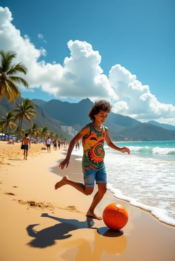 teenager playing soccer, Carioca beach
