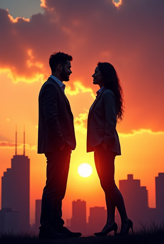 Silhouette of a man and woman in an image inspired by motivation, focusing, work, entrepreneurship and success