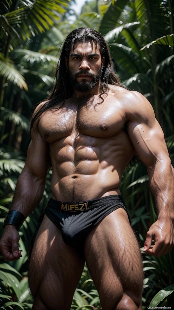 Strong, hairy, black male superhero from the Amazon rainforest