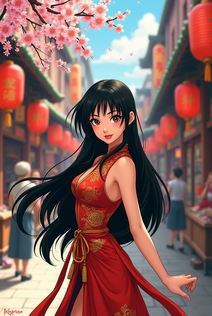 Ranma 1/2 90s comics
Una mujer de Long hair color negro, dark brown eyes, Long hair, that she is wearing Chinese clothes, White skin