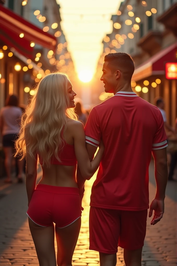 Cristiano Ronaldo going out on a date with Total Drama Baddie named Samey she has blonde hair has a red top shirt and red shorts