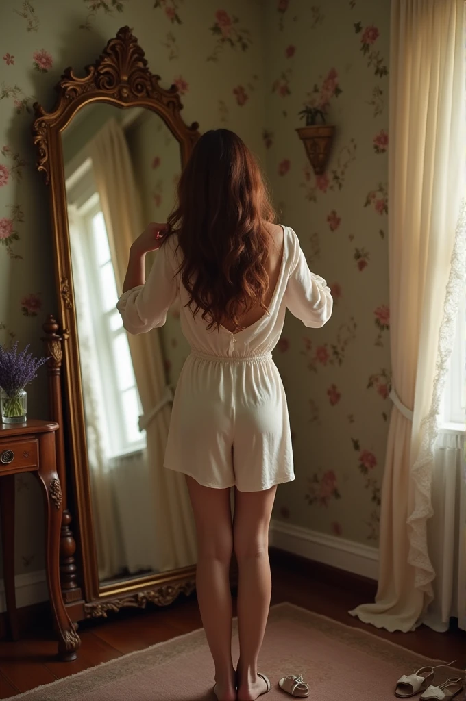 The woman is changing clothes.