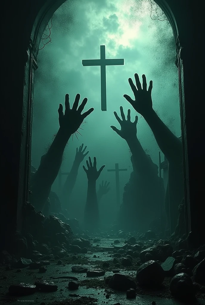 real torture, better, master part, best qualityer, high qualiy, extremely detaild (frightful ), best qualityer, Cinematic lighting, sharp focus, photo-realistic, ultra-realistic, dark background, paranormal phenomena, incredible art, dark background, cloud, upside down cross, dark outline, hands coming out of the walls amid the broken mirrors, Sacred relics desecrated, Shrines taken over by evil, Paranormal phenomena, Reality distorts, time falls apart Chants of blasphemy resound, Where sacrilege never ceases, Portals are open to evil entities, From the depths of darkness, The smell of explosion spreads Prelude to torment, The full moon is witness To distorted reality, Paranormal phenomenon, dark background
