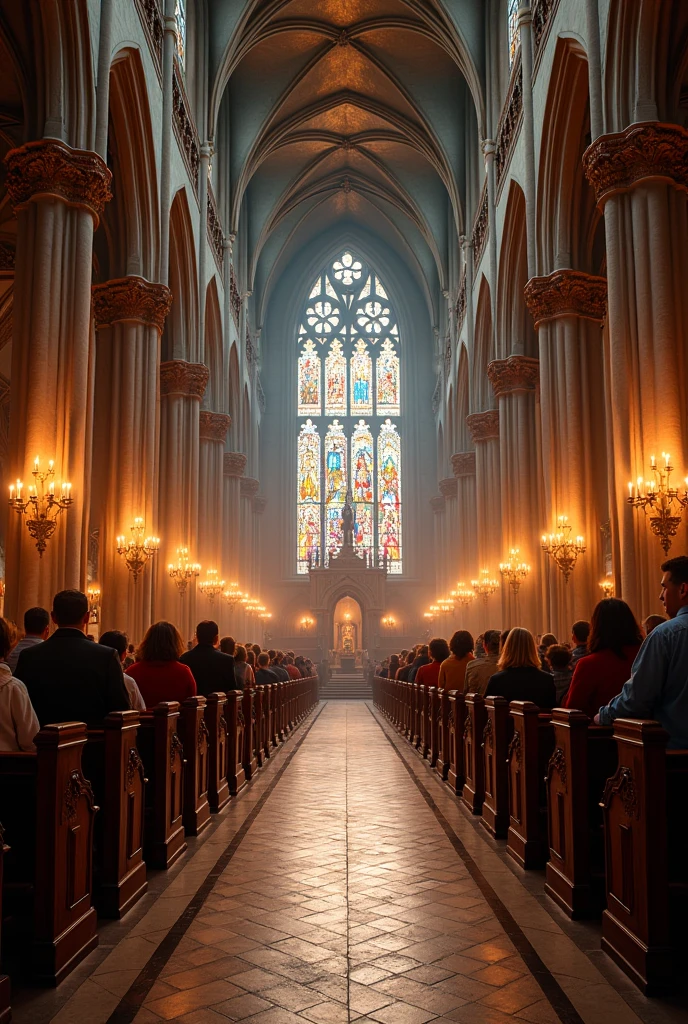 Church inside in Gothic style and lively