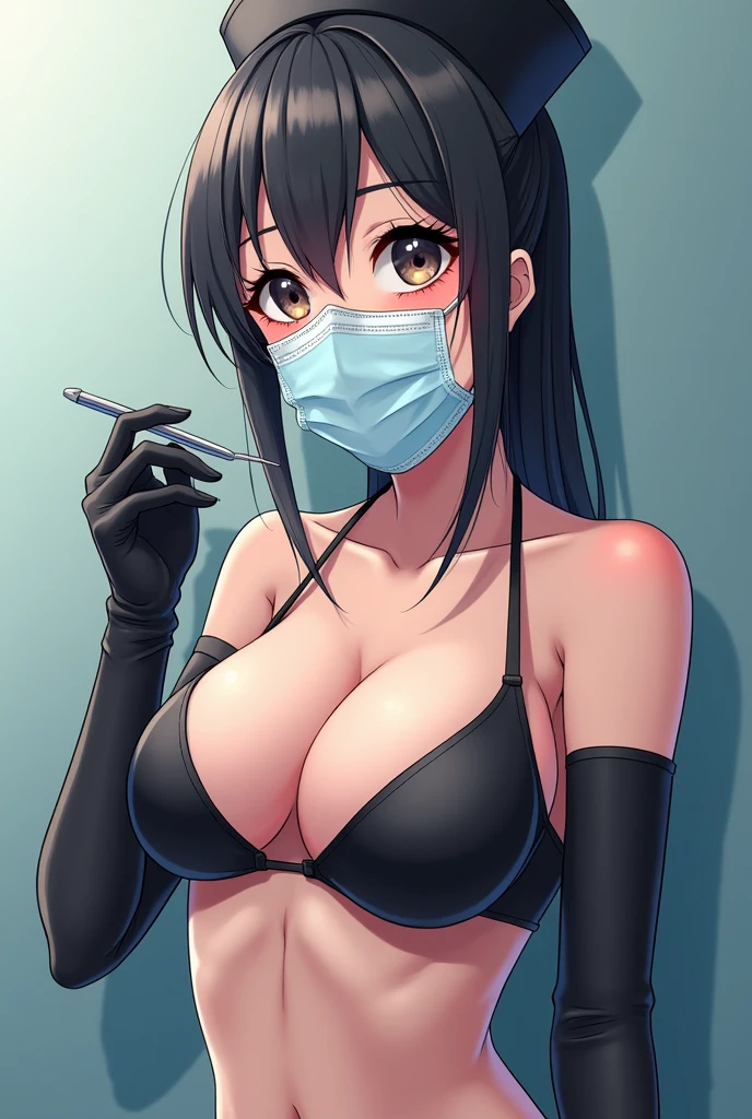 Nsfw. Naked Anime dentist nurse horny girl, with long black latex gloves, mask, instruments,