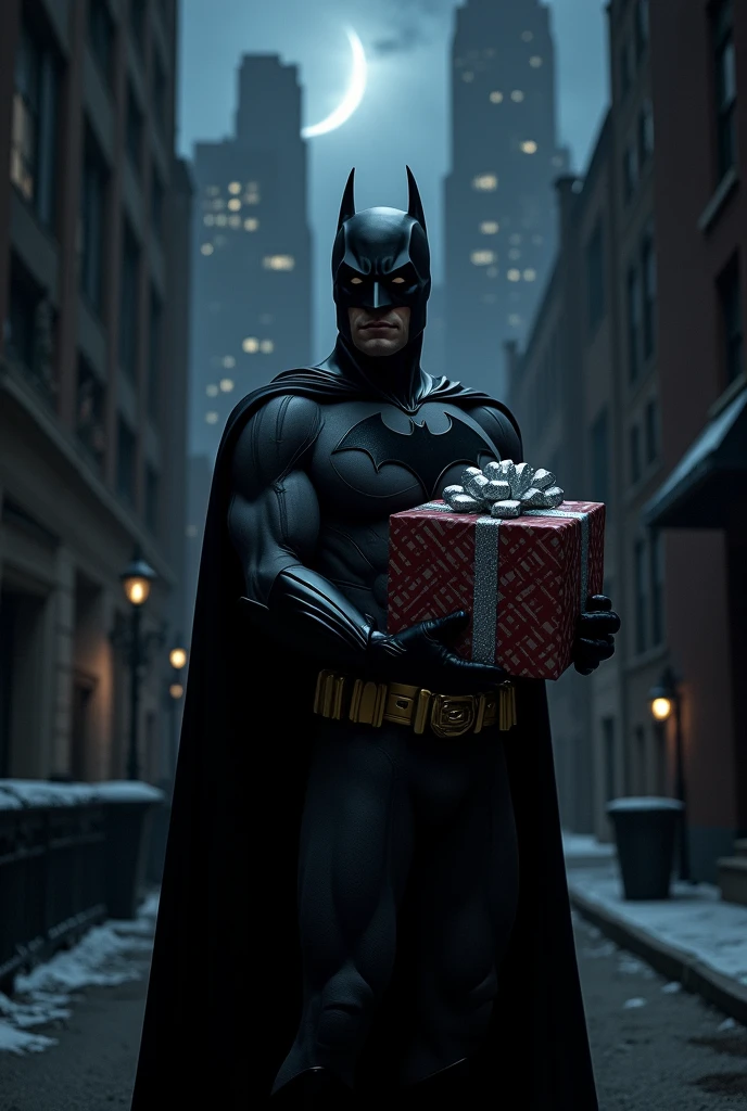 Batman holding a gift 
