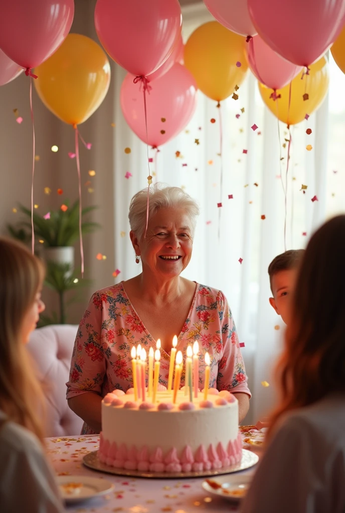generate a happy birthday mom Jenny with cute details since it's her 48th birthday. It's my mother. I mean texts and an environment. and a happy animated woman