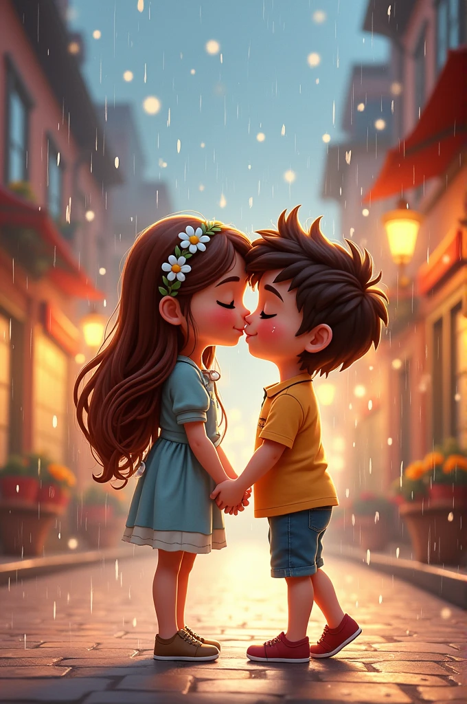 Cute couples kiss with rain avtar