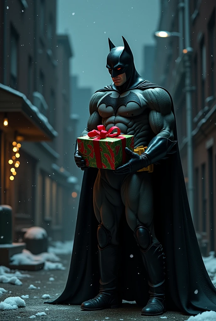 Batman holding a present
And opening one
