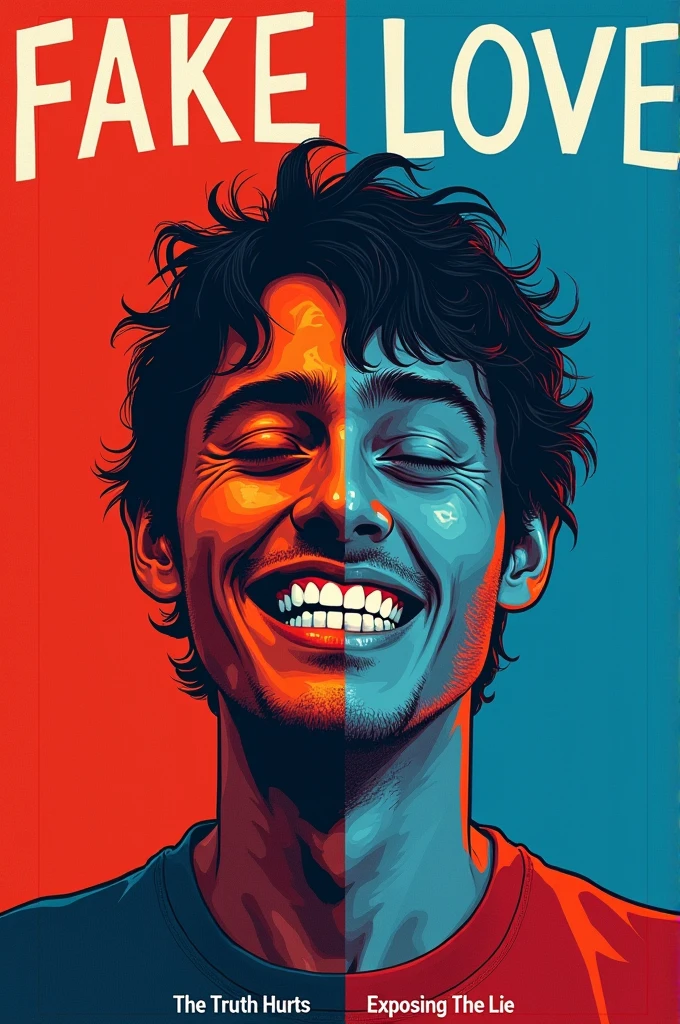 A split-face thumbnail with a bright, fake smile on the left and a genuine, sad expression on the right. "FAKE LOVE" is written in bold font across the top, with "The Truth Hurts" or "Exposing the Lie" at the bottom. Contrasting colors and a modern design make the thumbnail eye-catching and thought-provoking.