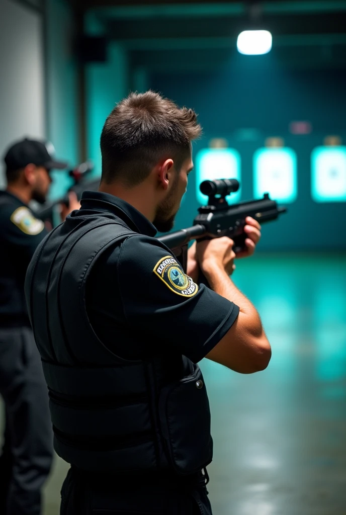 man performing sport shooting with an air gun