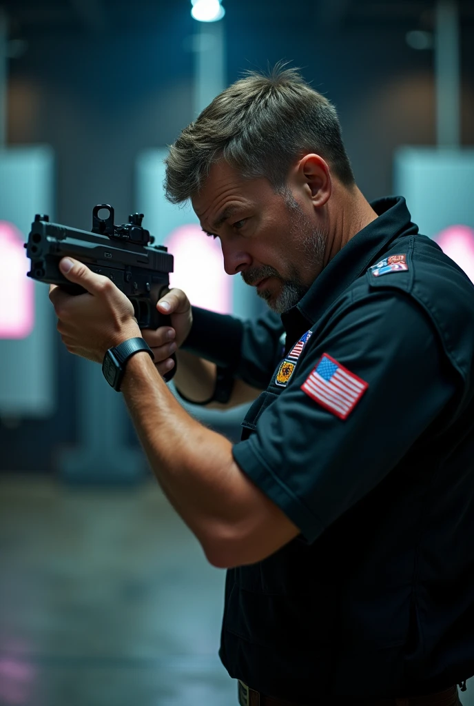 man performing sport shooting with an air gun