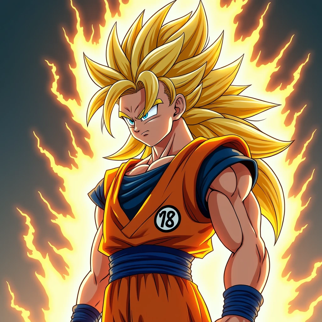 Goku as an Old Man、Transforming into Super Saiyan 3、Her hair is long and reaches her feet.、His eyes are full of anger.、In a state of getting pumped up before a fight、Lots of lightning in the background、Complete