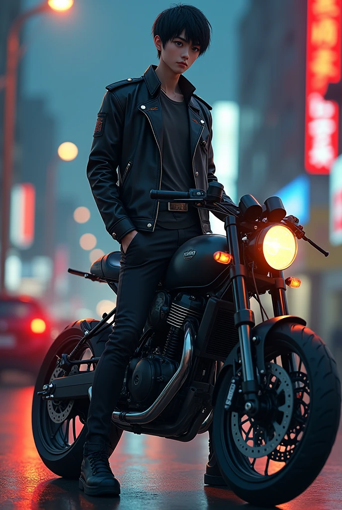 anime man
height 190
thin muscle
hair textured bowl cut
Slender eyes
korea fashion style clothes
no make up
long legs
motorcycle clothing
motorcycle