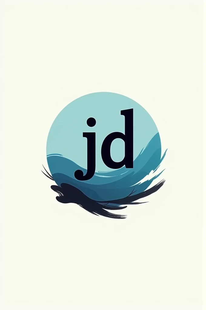 Create a logo text of "jd" with contemporary art of japan painting. Main color of sea blue and black