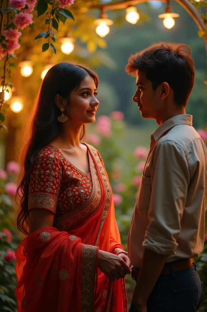 A beautiful girl with saree looking to a boy