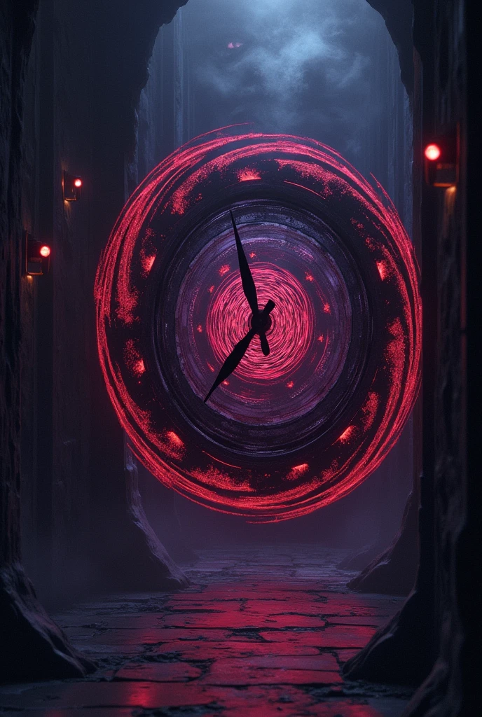 Hypnotic Clock: Draw a clock with a dial that has spirals or hypnotic patterns. The hands can be in motion, giving the impression that the clock is spinning.Colors and Atmosphere: Use dark and contrasting colors, como negro, purple and red. Add a strange glow or lights around the clock to highlight the feeling of something supernatural.enviroment: Place the clock in a dark and eerie environment, like a dark room or a foggy forest. Add details like menacing shadows or distorted faces in the background.horror details: Include elements that suggest a sinister presence or the impact of hypnotism, like figures in a trance or empty eyes.Texture and Style: Use textures and lines that evoke the graphic style of books "Goosebumps", with a touch of retro and a bit of exaggeration to enhance the terrifying effect.