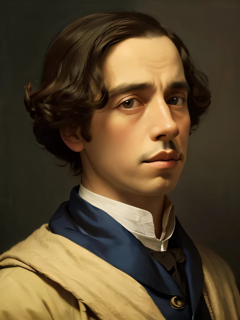 A portrait of a man in the style of Chaplin, Surrealism, The Style of Johannes Vermeer, high quality