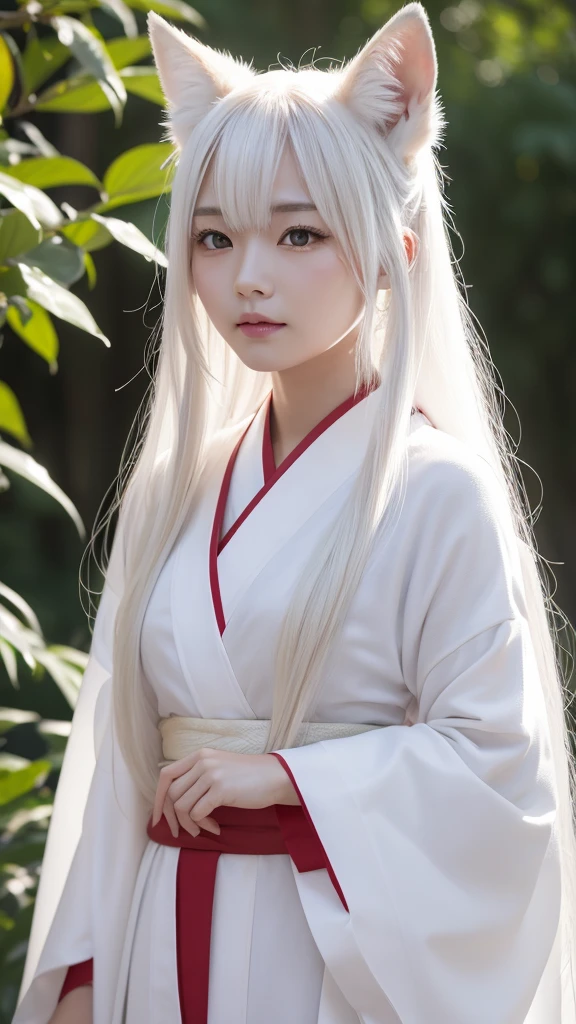 White Demon Fox、Nine-tailed Fox、Japanese women、kimono、Fair skin、Red lines on face、8K、I have long hair